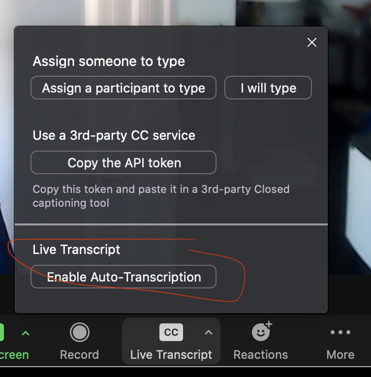 screenshot of CC button in zoom window